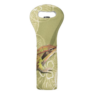 Frog and Dragonfly on Water Lilies Wine Bag