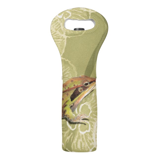 Frog and Dragonfly on Water Lilies Wine Bag (Back)