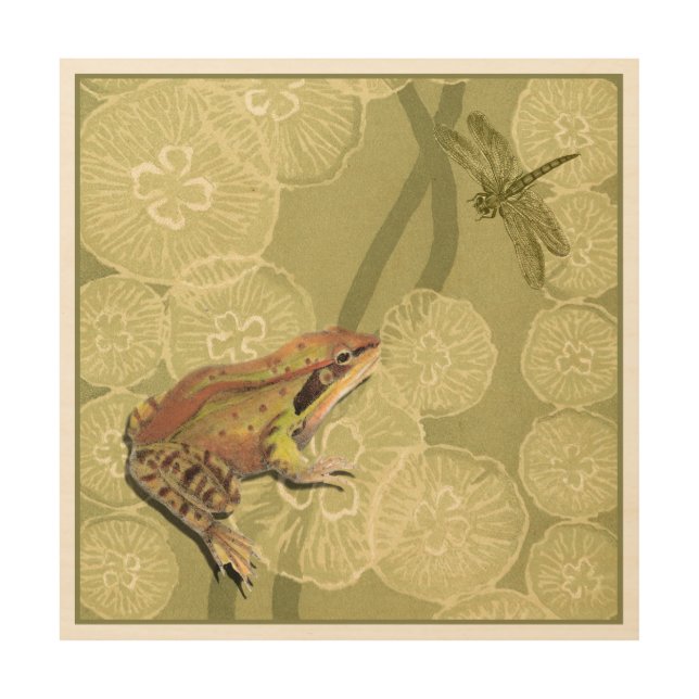 Frog and Dragonfly on Water Lilies Wood Wall Decor (Front)