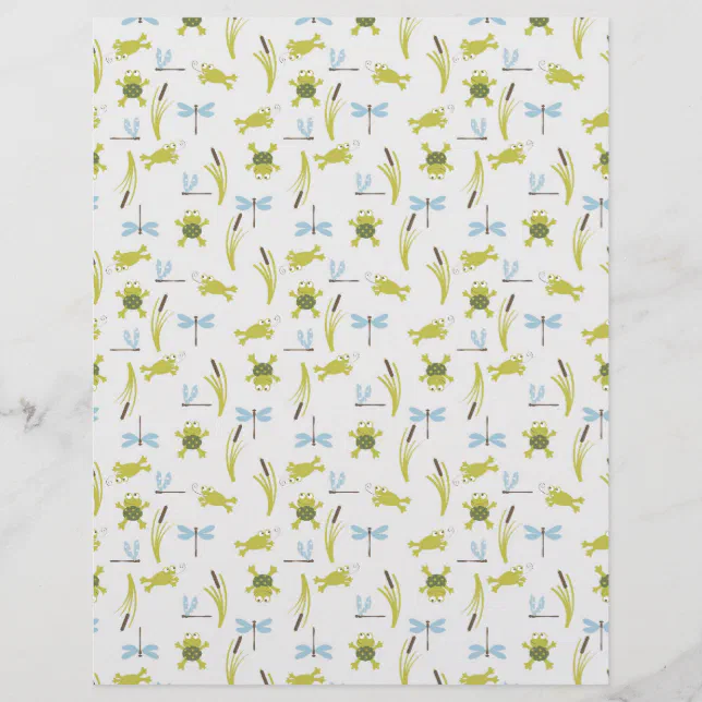 Frog and Dragonfly Scrapbook Paper Zazzle