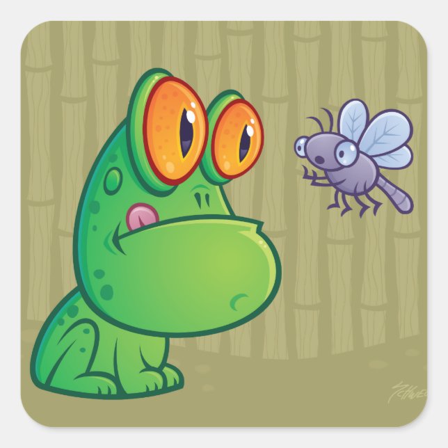 Frog and Dragonfly Square Sticker (Front)