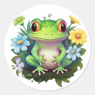 Frog and Flowers Classic Round Sticker