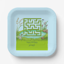 Frog and Fly Maze Birthday Paper Plates