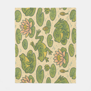 Frog and Lili pads Waterlilies Frogs Fleece Blanket
