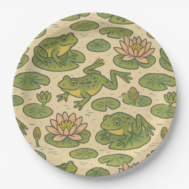 Frog and Lili pads Waterlilies Frogs               Paper Plates (Front)