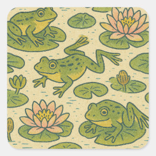 Frog and Lili pads Waterlilies Frogs Square Sticker