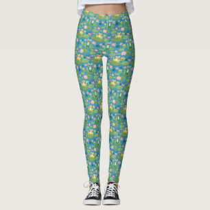 Frog and Lily Pad Pattern Yoga Pants Leggings