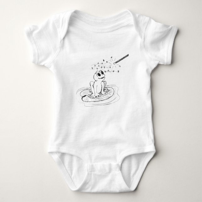 Frog and Magic Wand Sketch Baby Bodysuit (Front)