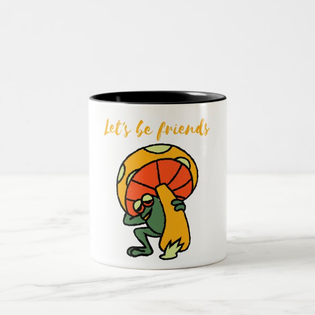 frog and mushroom, let's be friends Two-Tone coffee mug (Center)