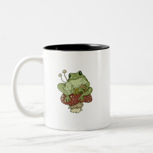 Frog and Mushrooms Cute Cottagecore Funny Toad Two-Tone Coffee Mug
