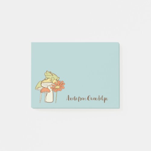Frog and Mushrooms Cute Cottagecore Personalized Post_it Notes