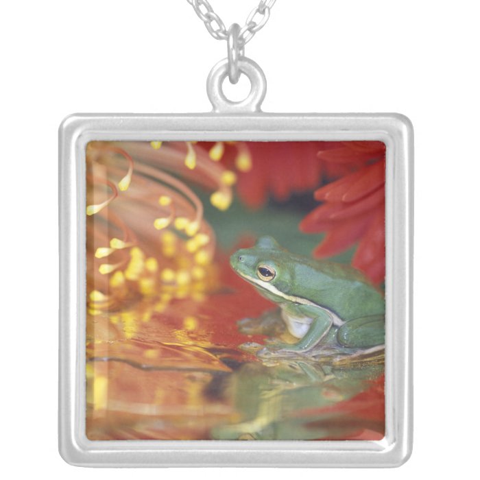 Frog and reflections among flowers. Credit as Custom Necklace