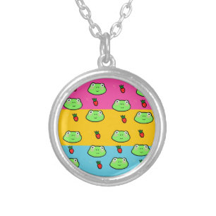 Frog and Strawberry Lover Silver Plated Necklace