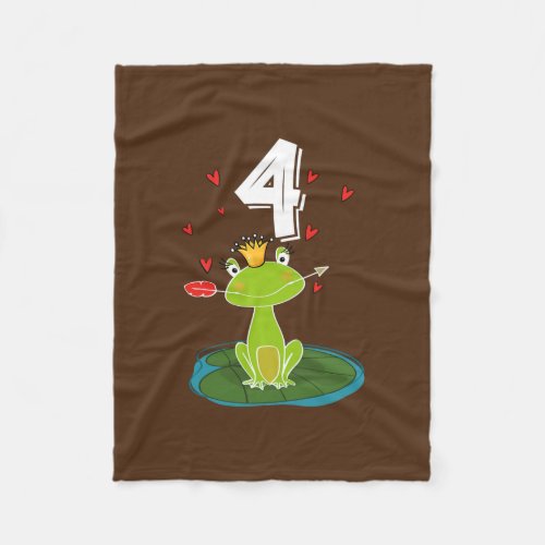 Frog Animal Lovers 4th Birthday Girl B day 4 Fleece Blanket