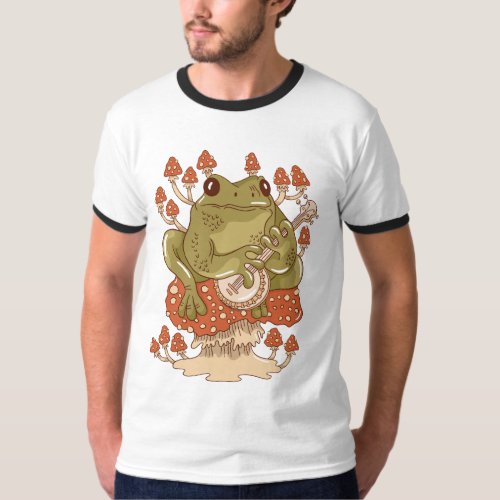 Frog animal playing banjo design T_Shirt