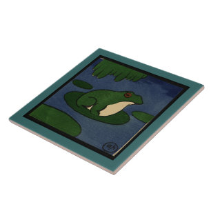 Frog - Antiquarian, Colorful Book Illustration Ceramic Tile