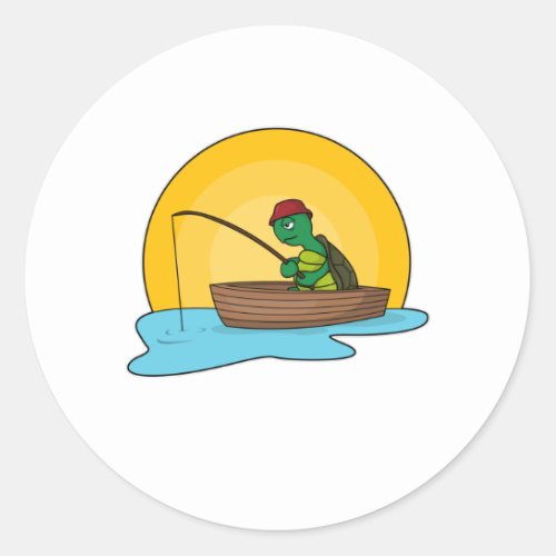 Frog as Angler in Boat Classic Round Sticker