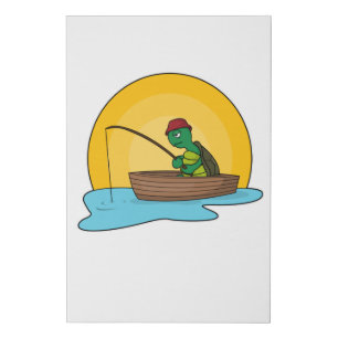 Frog as Angler in Boat Faux Canvas Print