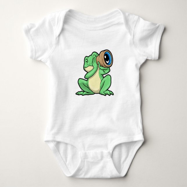 Frog as Astronomy with Telescope Baby Bodysuit (Front)
