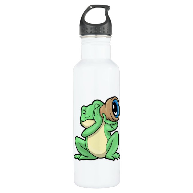 Frog as Astronomy with Telescope Stainless Steel Water Bottle (Front)