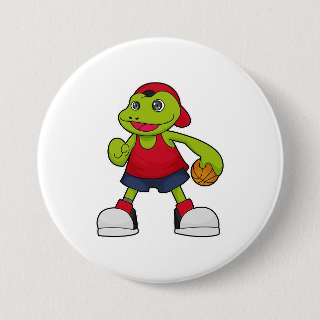 Frog as Basketball player with Basketball Button (Front)