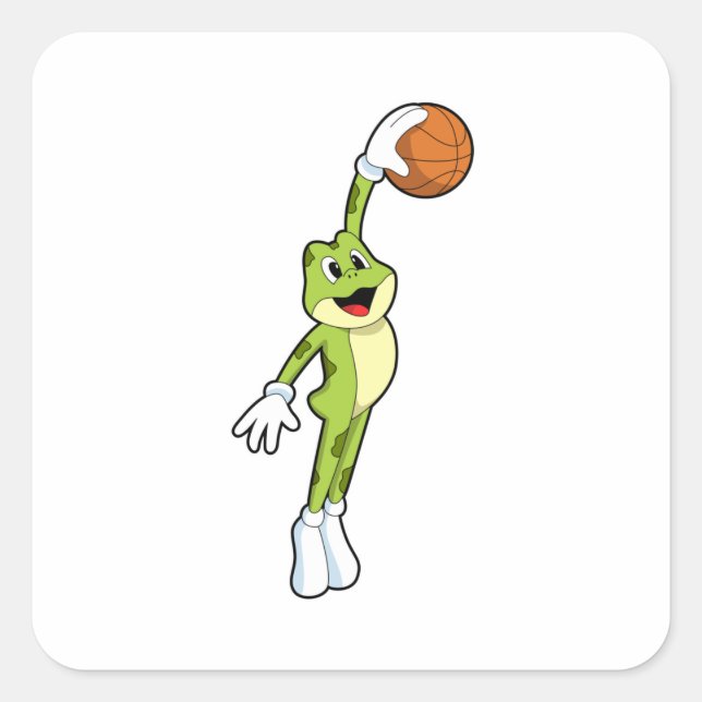 Frog as Basketball player with Basketball.PNG Square Sticker (Front)