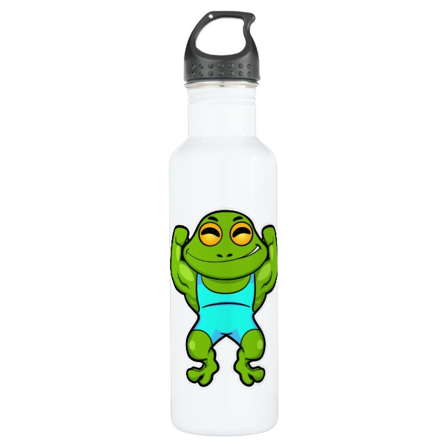 Frog as Bodybuilder at Bodybuilding Stainless Steel Water Bottle (Front)