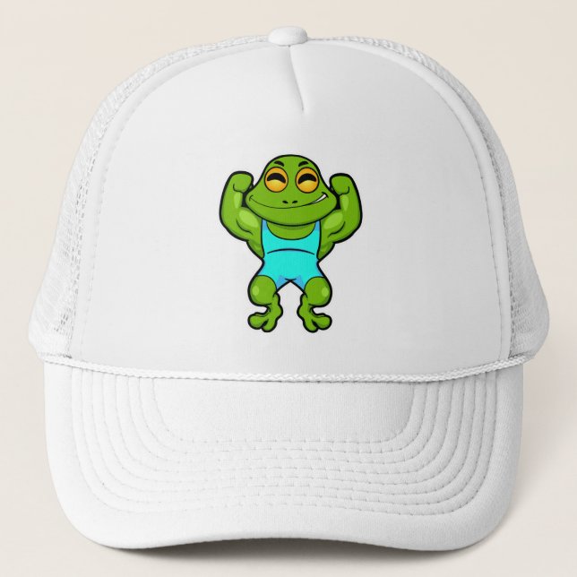 Frog as Bodybuilder at Bodybuilding Trucker Hat (Front)
