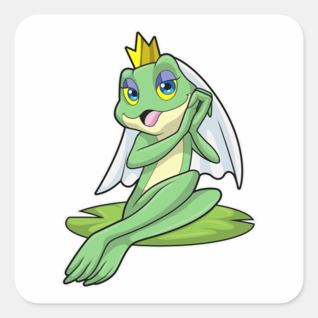 Frog as Bride at Wedding with Crown Square Sticker (Front)