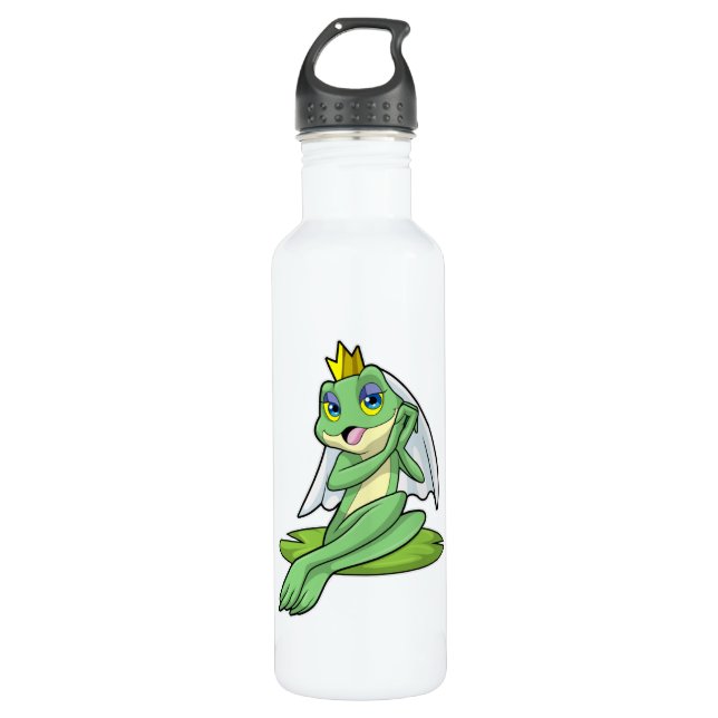Frog as Bride at Wedding with Crown Stainless Steel Water Bottle (Front)