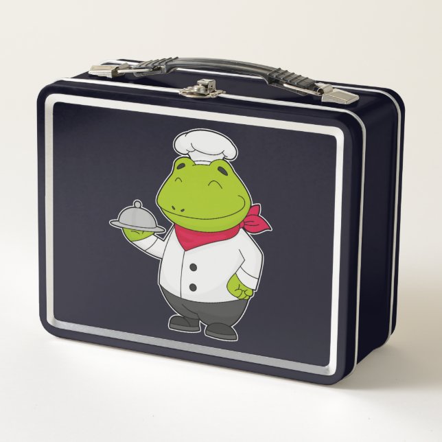 Frog as Cook with Platter Metal Lunch Box (Front)