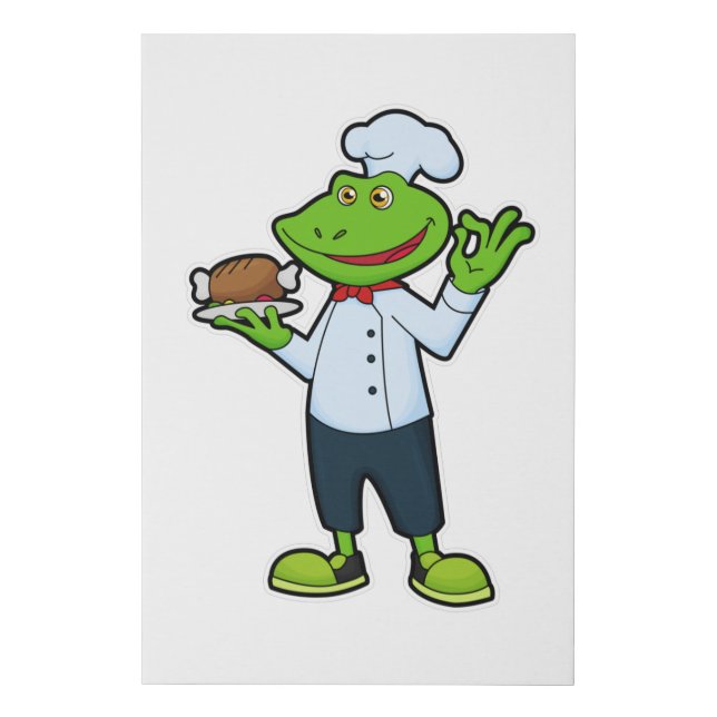 Frog as Cook with Serving plate & Chicken Faux Canvas Print (Front)