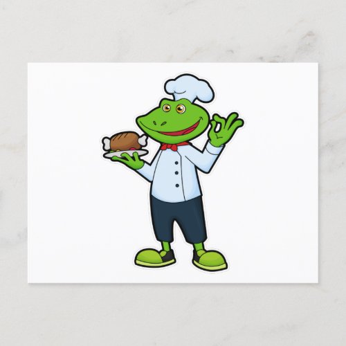 Frog as Cook with Serving plate  Chicken Postcard