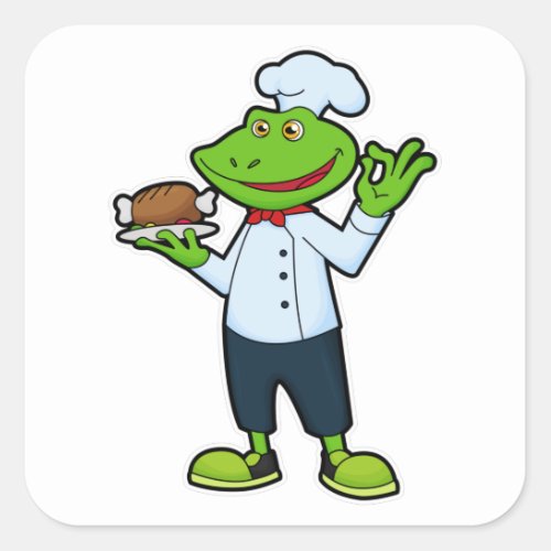 Frog as Cook with Serving plate  Chicken Square Sticker