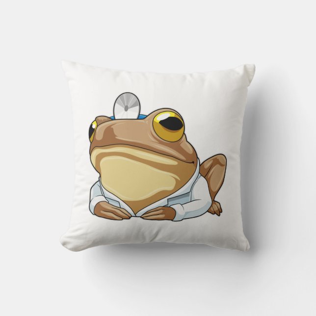 Frog as Doctor with Doctor's coat Throw Pillow (Front)