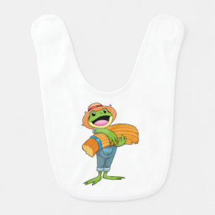 Frog as Farmer with Straw Baby Bib