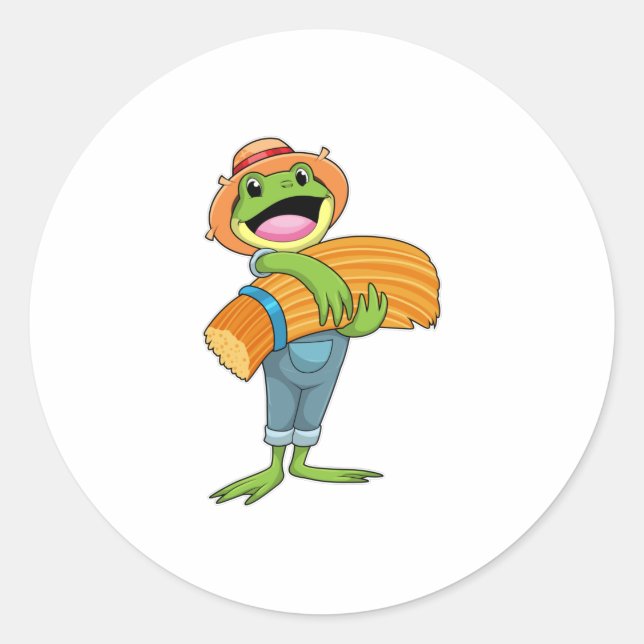 Frog as Farmer with Straw Classic Round Sticker (Front)