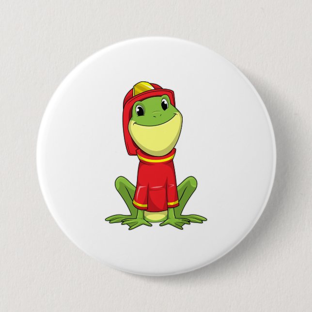Frog as Firefighter with Helmet Button (Front)