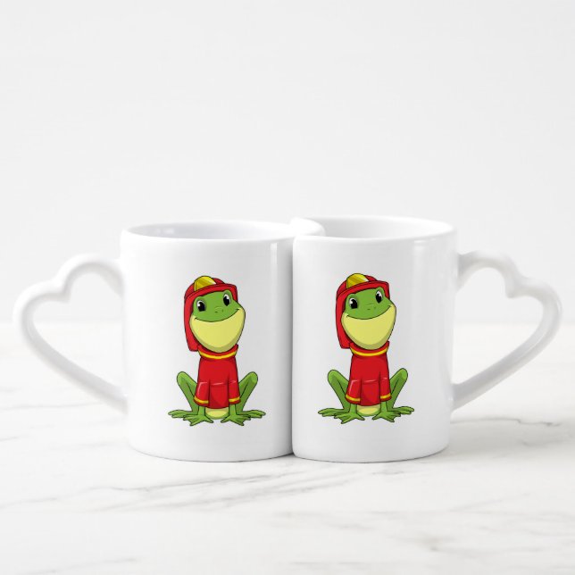 Frog as Firefighter with Helmet Coffee Mug Set (Front Nesting)