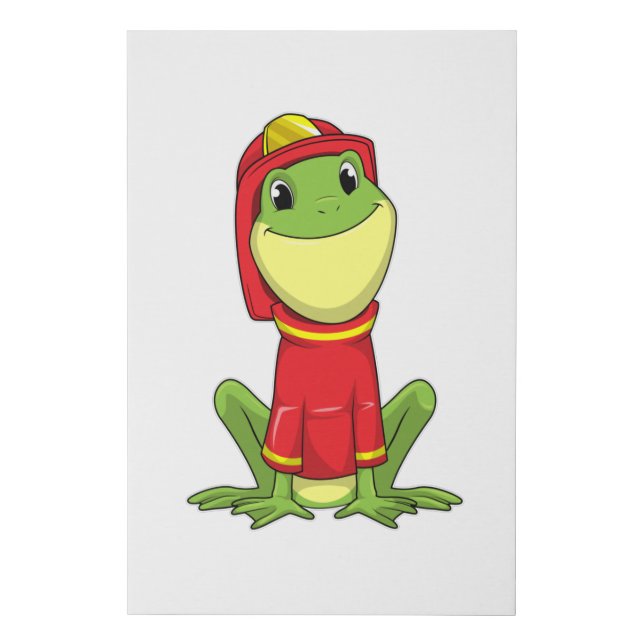 Frog as Firefighter with Helmet Faux Canvas Print (Front)