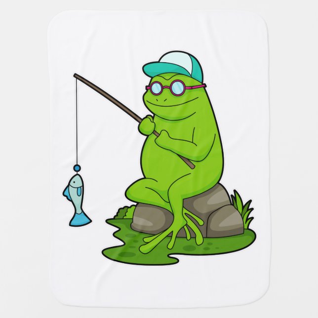 Frog as Fisher with Fishing rod & Fish Baby Blanket (Front)