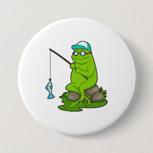 Frog as Fisher with Fishing rod & Fish Button