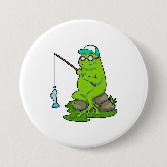 Frog as Fisher with Fishing rod & Fish Button (Front)