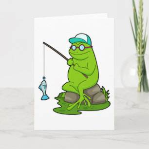Frog as Fisher with Fishing rod & Fish Card
