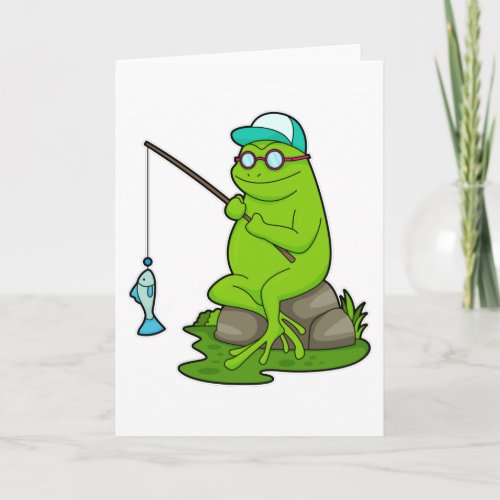 Frog as Fisher with Fishing rod  Fish Card