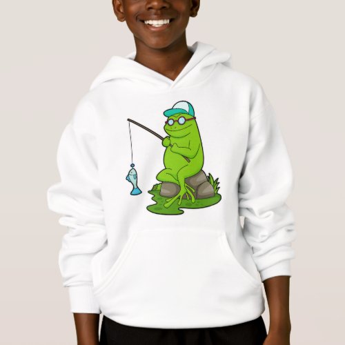 Frog as Fisher with Fishing rod  Fish Hoodie