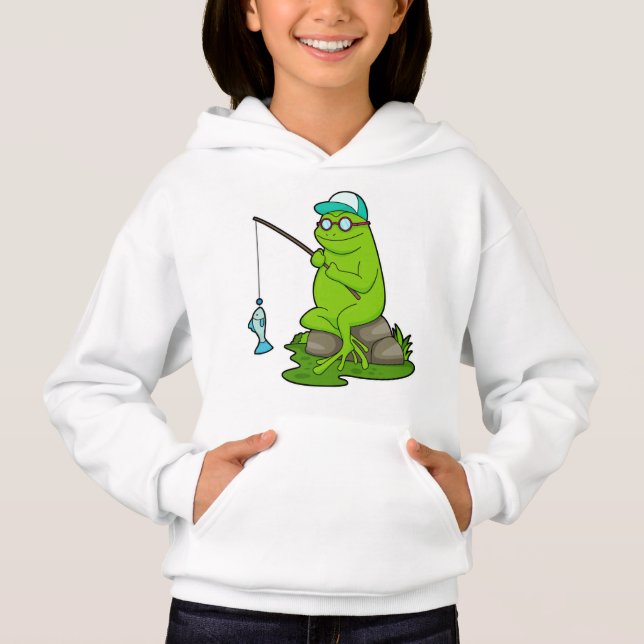 Frog as Fisher with Fishing rod & Fish Hoodie (Front)