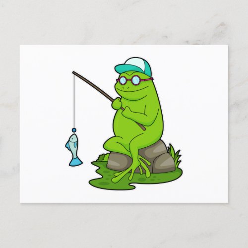 Frog as Fisher with Fishing rod  Fish Postcard