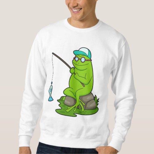 Frog as Fisher with Fishing rod  Fish Sweatshirt