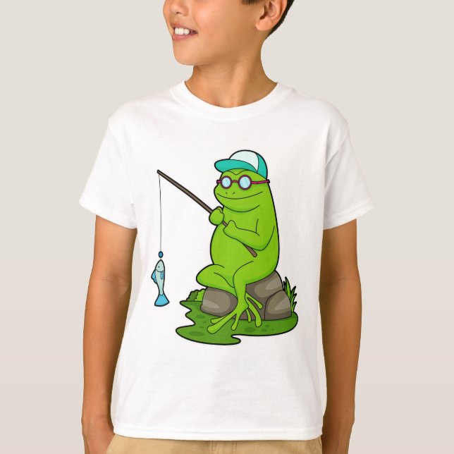Frog as Fisher with Fishing rod & Fish T-Shirt (Front)